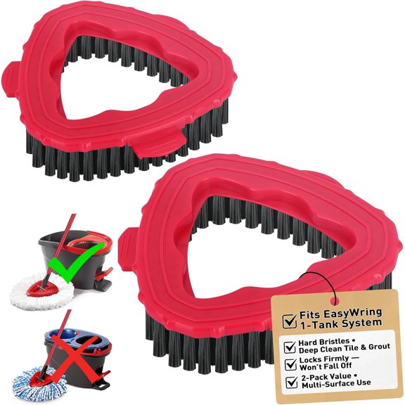 2 Pack Scrub Brush Head Compatible with O Cedar EasyWring Spin Mop 1-Tank System, 5.9" Triangle Heavy-Duty Stiff Bristle Mop Scrubber Attachment for Tile, Grout, Shower, Kitchen & Deck Deep Cleaning