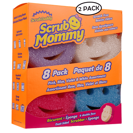 (2 Pack) Scrub Daddy Colors 8 Pack Assorted Colors Scratch-Free Multipurpose Sponge BPA Free & Made with Polymer Foam - Kitchen Dish Sponge