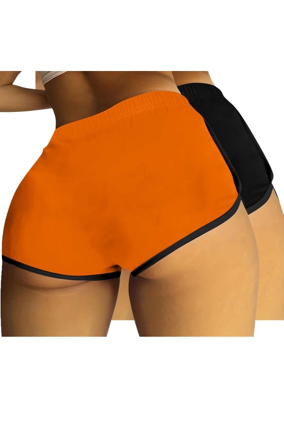 2 Pack Scrunch Booty Athletic Shorts for Women Fitness Workout Sexy Hot Pants Briefs Butt Lifting Cute Sports Leggings Orange/Black, XXL