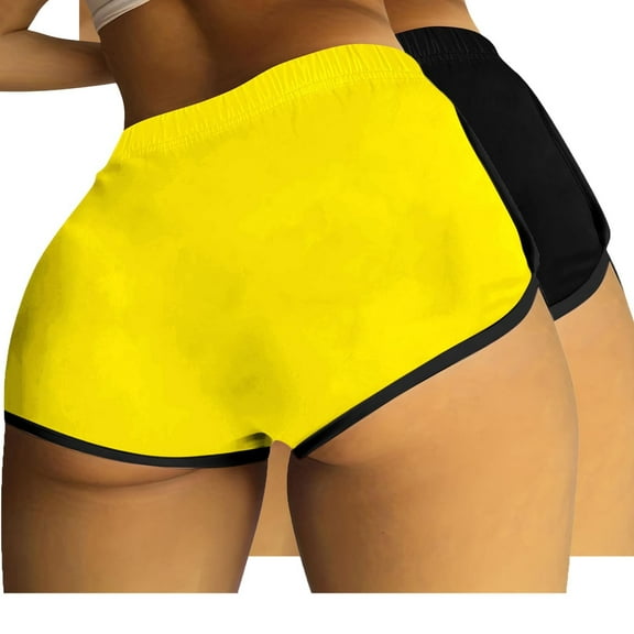 2 Pack Scrunch Booty Athletic Shorts for Women Fitness Workout Sexy Hot Pants Briefs Butt Lifting Cute Sports Leggings Yellow/Black, L