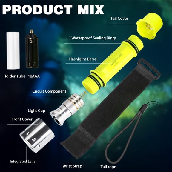 2 Pack Scuba Diving Flashlight, 1200 Lumens T6 LED Dive Light, IPX8 Waterproof Underwater Torch with 3 Modes for Scuba Diving, Night Snorkeling & Emergency (Battery Not Include)