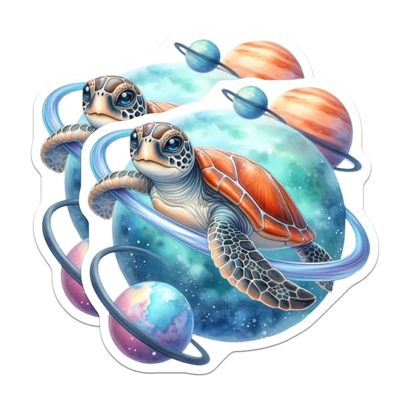 (2 Pack) Sea Turtle Magnets - Cosmic Planet Art - Whimsical Ocean Creature - Space Themed Refrigerator Magnets - 5 Inches On Longest Side - Thick Durable Magnet - Made in USA - MAG22429