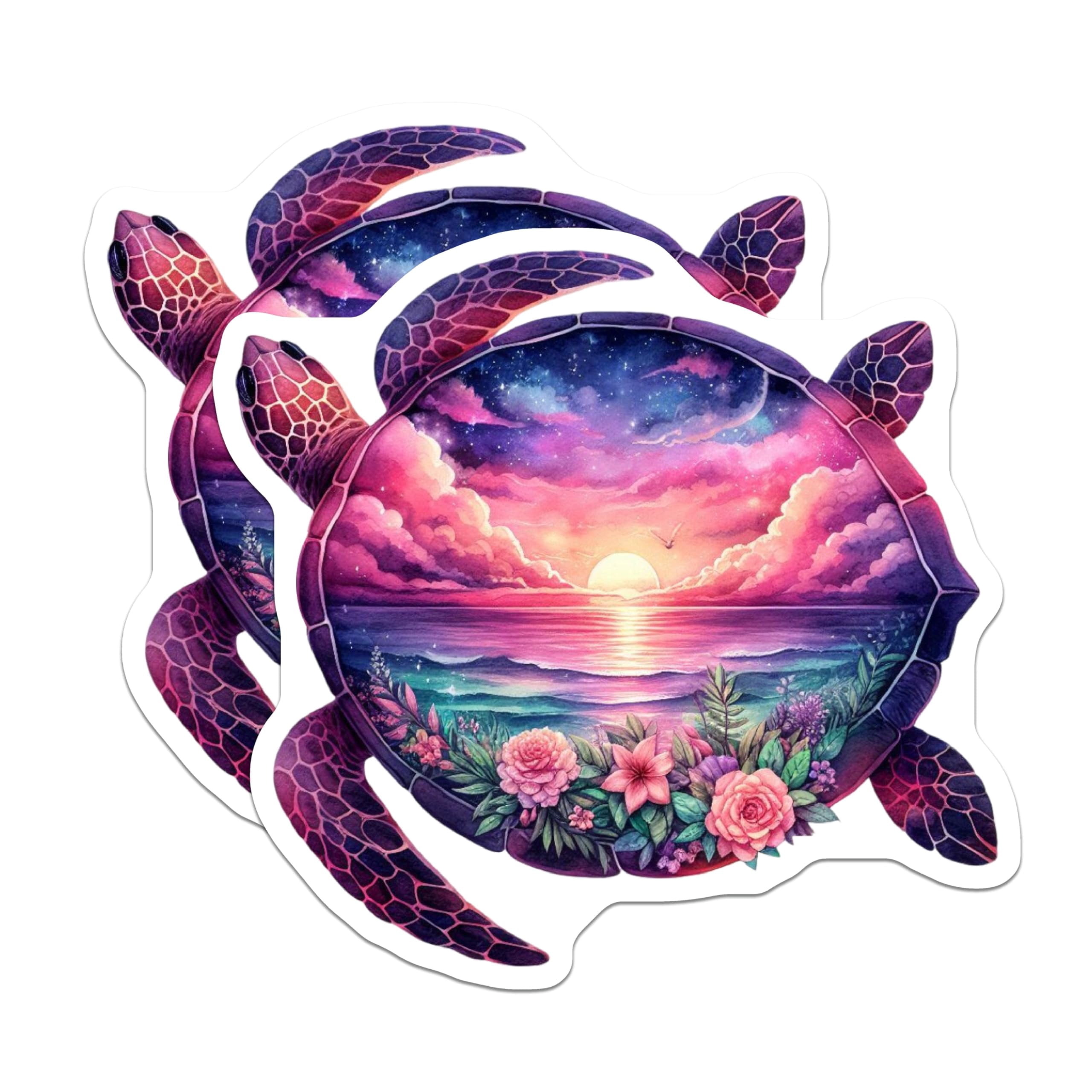 Turtle Races With Magnets (2 Pack) Sea Turtle Magnets - Sunset Ocean View - Floral Shell Decor ...