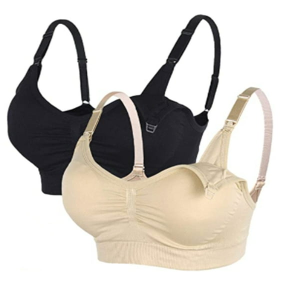 2 Pack Seamless Maternity Nursing Bra for Womens Sleeping Wirefree Breastfeeding Pregnancy Bralette(Black&Beige,4XL)