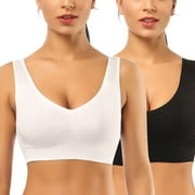 SIMIYA 2 Pack Seamless Sports Bras for Women,Wirefree Bras Low Impact Sports Bra Yoga Sleep Comfortable Bras with Removable Pads