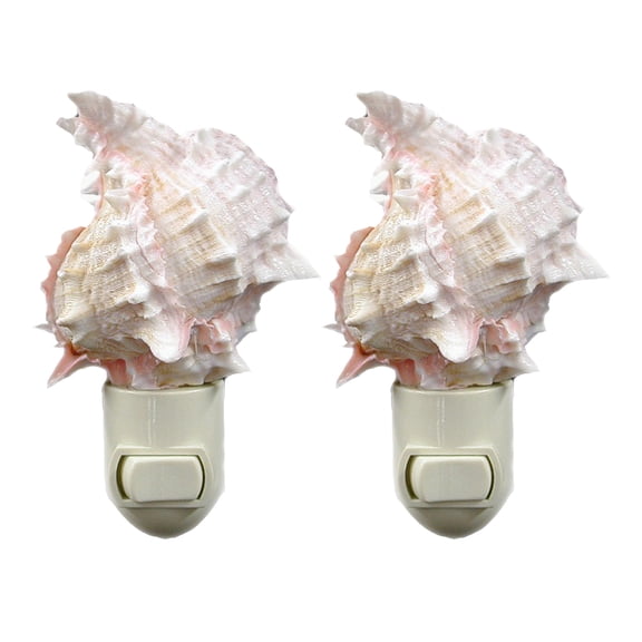 2 Pack: Seashell Night Light Real Pink Murex Shell Beach Decor w. on/off switch Beautiful Coastal Cottage