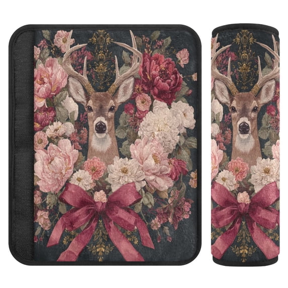 2-Pack Seat Belt Covers with Flannel Seatbelt Shoulder Strap Case Adjustable Straps Soft Padding for Car Beautiful and Detailed Deer Small