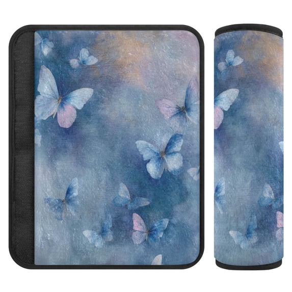 2-Pack Seat Belt Covers with Flannel Seatbelt Shoulder Strap Case Adjustable Straps Soft Padding for Car Blue Butterflies Flying Small