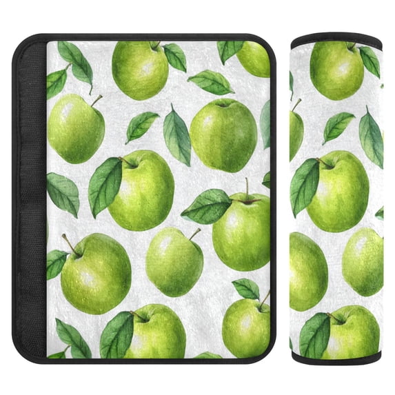 2-Pack Seat Belt Covers with Flannel Seatbelt Shoulder Strap Case Adjustable Straps Soft Padding for Car Cartoon Green Apples Pattern Small