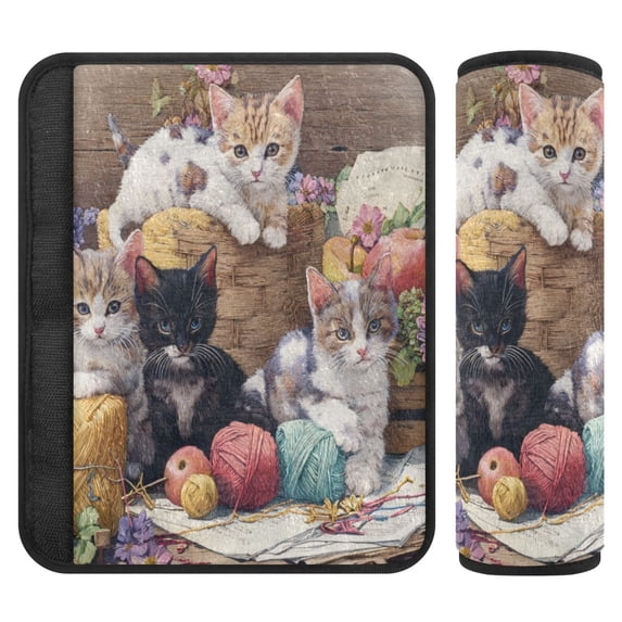 2-Pack Seat Belt Covers with Flannel Seatbelt Shoulder Strap Case Adjustable Straps Soft Padding for Car Different Colors and Patterns Cat Small