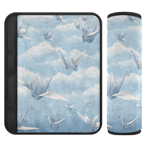2-Pack Seat Belt Covers with Flannel Seatbelt Shoulder Strap Case Adjustable Straps Soft Padding for Car Light Blue Paper Cranes Medium