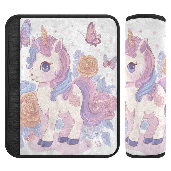 2-Pack Seat Belt Covers with Flannel Seatbelt Shoulder Strap Case Adjustable Straps Soft Padding for Car Pastel Colors Unicorn Small