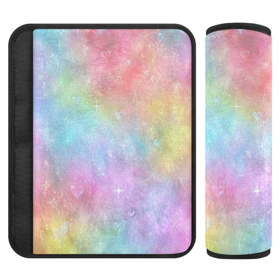 2-Pack Seat Belt Covers with Flannel Seatbelt Shoulder Strap Case Adjustable Straps Soft Padding for Car Pastel Rainbow Tie-dye Medium