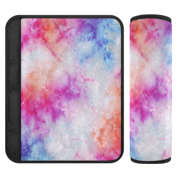 2-Pack Seat Belt Covers with Flannel Seatbelt Shoulder Strap Case Adjustable Straps Soft Padding for Car Pink and Blue Tie-dye Pattern Medium