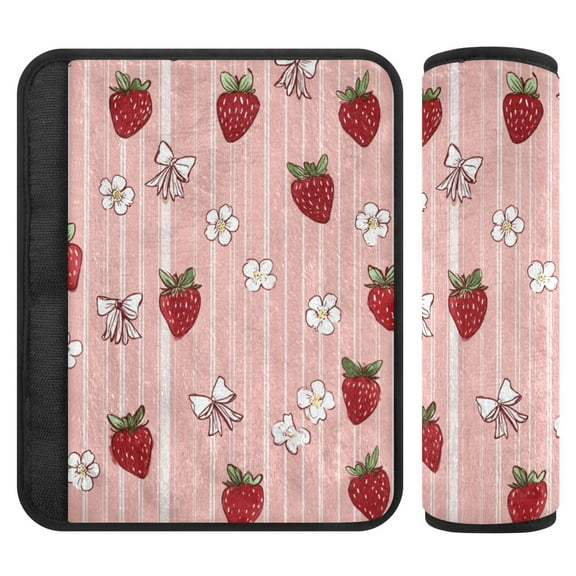 2-Pack Seat Belt Covers with Flannel Seatbelt Shoulder Strap Case Adjustable Straps Soft Padding for Car Strawberry and Flower Small