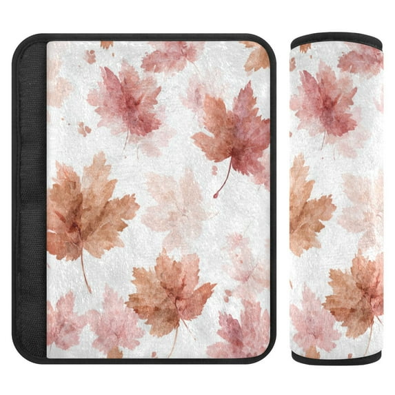 2-Pack Seat Belt Covers with Flannel Seatbelt Shoulder Strap Case Adjustable Straps Soft Padding for Car Watercolor Pink Maple Leaves Small