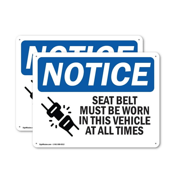 (2 Pack) Seat Belts Must Be Worn In This Vehicle OSHA Notice Sign 10 Inch X 7 Inch Indoor / Outdoor Rust-Free Aluminum Metal Signs for Workplace, Workshop, and Construction Site, Made