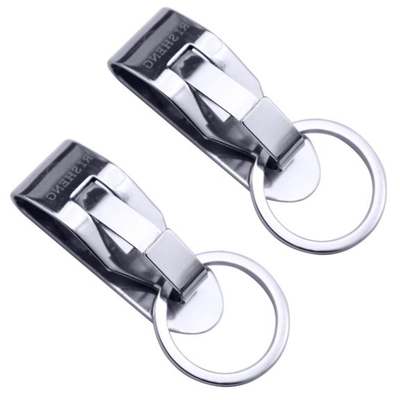 2 Pack - Secure Belt Clip Key Holder with Metal Hook Keychain Ring - Key Chain Keeper for ID Badge & Keys or Small Tools