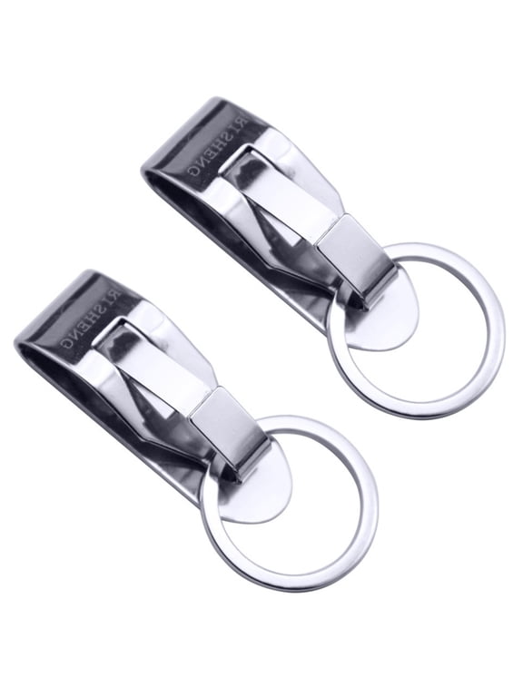 2 Pack - Secure Belt Clip Key Holder with Metal Hook Keychain Ring - Key Chain Keeper for ID Badge & Keys or Small Tools