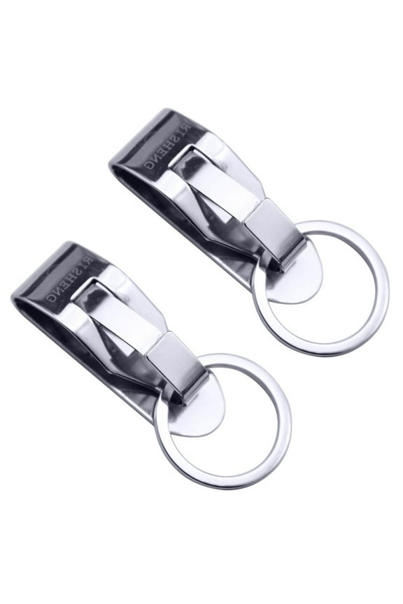 2 Pack - Secure Belt Clip Key Holder with Metal Hook Keychain Ring - Key Chain Keeper for ID Badge & Keys or Small Tools