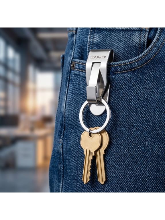 2 Pack - Secure Belt Clip Key Holder with Metal Hook Keychain Ring - Key Chain Keeper for Keys or Small Tools
