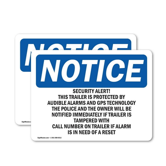 (2 Pack) Security Alert! This Trailer Is Protected OSHA Notice Sign