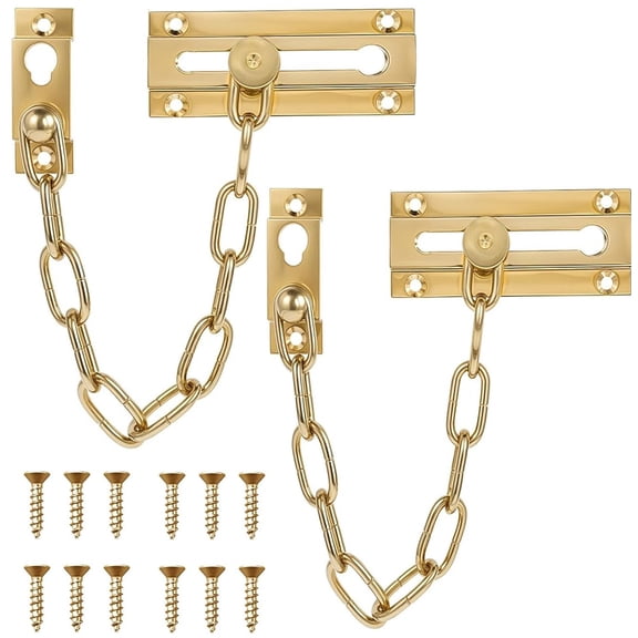 2 Pack Security Door Chain Guard,Happon Heavy-Duty Door Chain Lock, Sturdy and Rust-Resistant Brass Door Lock Security Chain for Inside Door, Chain Door Guard for Home Security (Brass Finish)