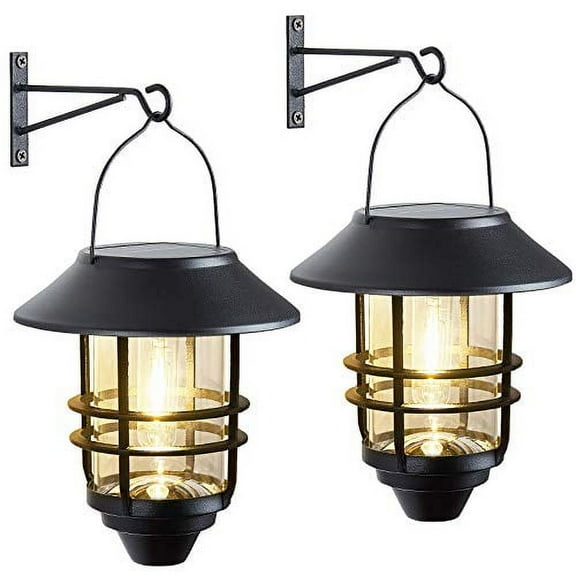 2 Pack Security Solar Hanging Lanterns , Wall/Porch Lights 15 Lumen Heavy Glass Stainless
