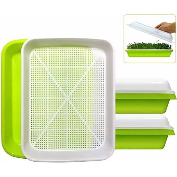 2-Pack Seed Sprouter Tray BPA Free PP Soil-Free Big Capacity Healthy Wheatgrass Grower Sprouting Container Kit with Lid (2, Green)