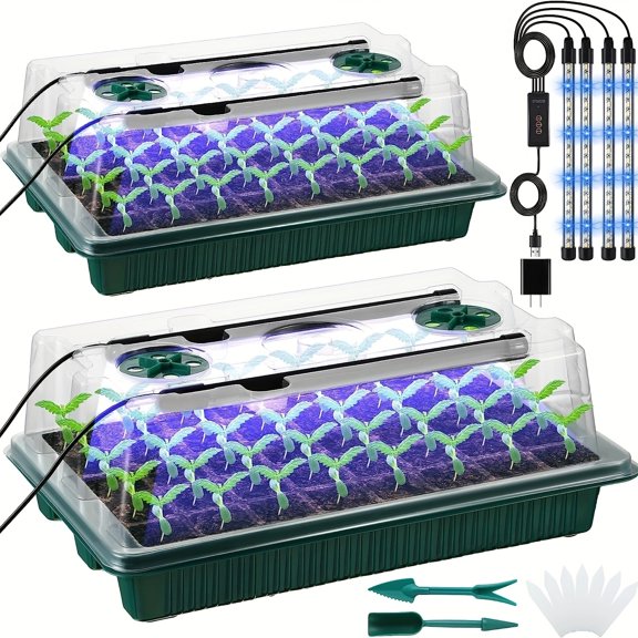 80-Cell Seed Starter Kit with 4 LED Grow Lights  Adjustable Timer & Brightness, 2 Trays for Herbs, Vegetables, Flowers