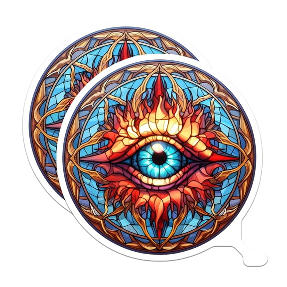 (2 Pack) All Seeing Eye Magnets - Stained Glass Mandala Art - Fiery Spiritual Vision Decor - Cosmic Esoteric Symbol - 5 Inches On Longest Side - Thick Durable Magnet - Made in USA - MAG21200