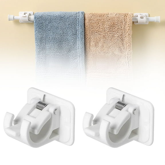 2 Pack Self Adhesive Curtain Rod Holders, No Drill Brackets, Nail Free Adjustable Curtain Rod Hooks Stick On Holders, Self Adhesive Curtain Rod Holders for Home Kitchen Bedroom Hotel Window Decor