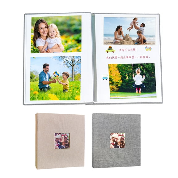 2 Pack Self Adhesive Photo Album Scrapbook, Linen Cover DIY Photo Album for 3–10 in Photos, Magnetic Pages Memory Book for Wedding, Family & Gift, 40 Pages, Beige Gray