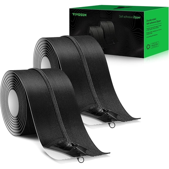 2-Pack Self Adhesive Zipper Door for Debris Barriers 3In. x 7Ft. Peel & Stick Heavy-Duty & Double-Sided Zipper for Tarp Greenhouse Indoor Outdoor Tent Black