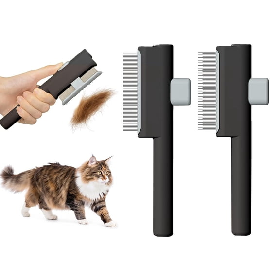 2-Pack Self-Cleaning Flea Comb – Stainless Steel Pet Grooming Brush with Release Button for Cats & Dogs
