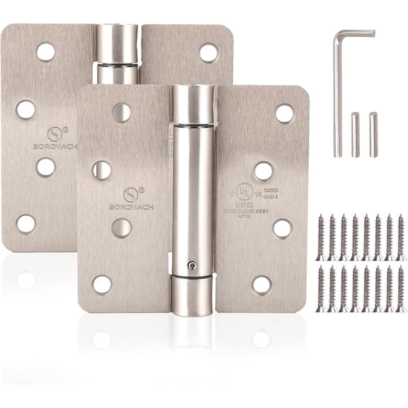 2 Pack Self Closing Door Hinges 3.5 inch Satin Nickel Door Hinges Spring Loaded Auto Close Hinges 1/4'' Radius Corners Adjustable Tension for Interior Door 3 1/2 Auto Self-Closing Hinge