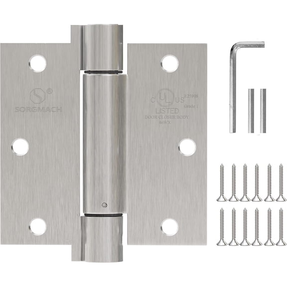 2 Pack Self Closing Door Hinges 3.5 inch Satin Nickel Door Hinges Spring Loaded Auto Close Hinges Square Corners Adjustable Tension for Interior Door 3 1/2 Auto Self-Closing Hinge
