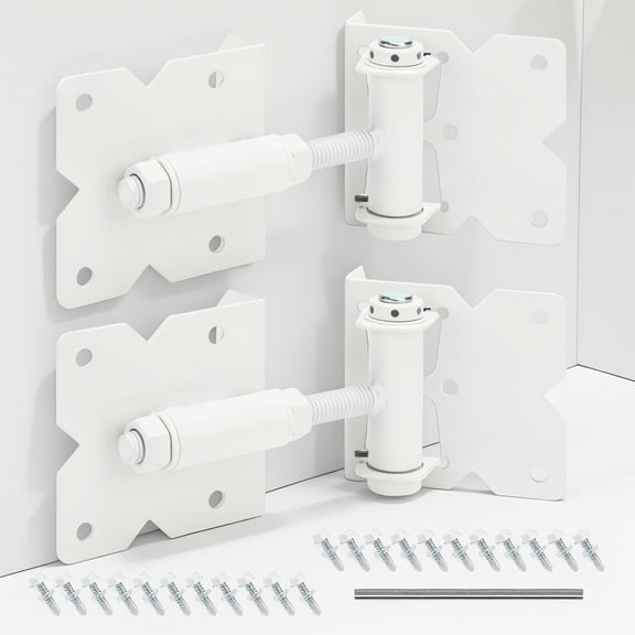 2 Pack Self-Closing Gate Hinges for Wood/Vinyl/PVC Fence, 90 Adjustable Spring Hinges with Screws and Adjuster Tool, White