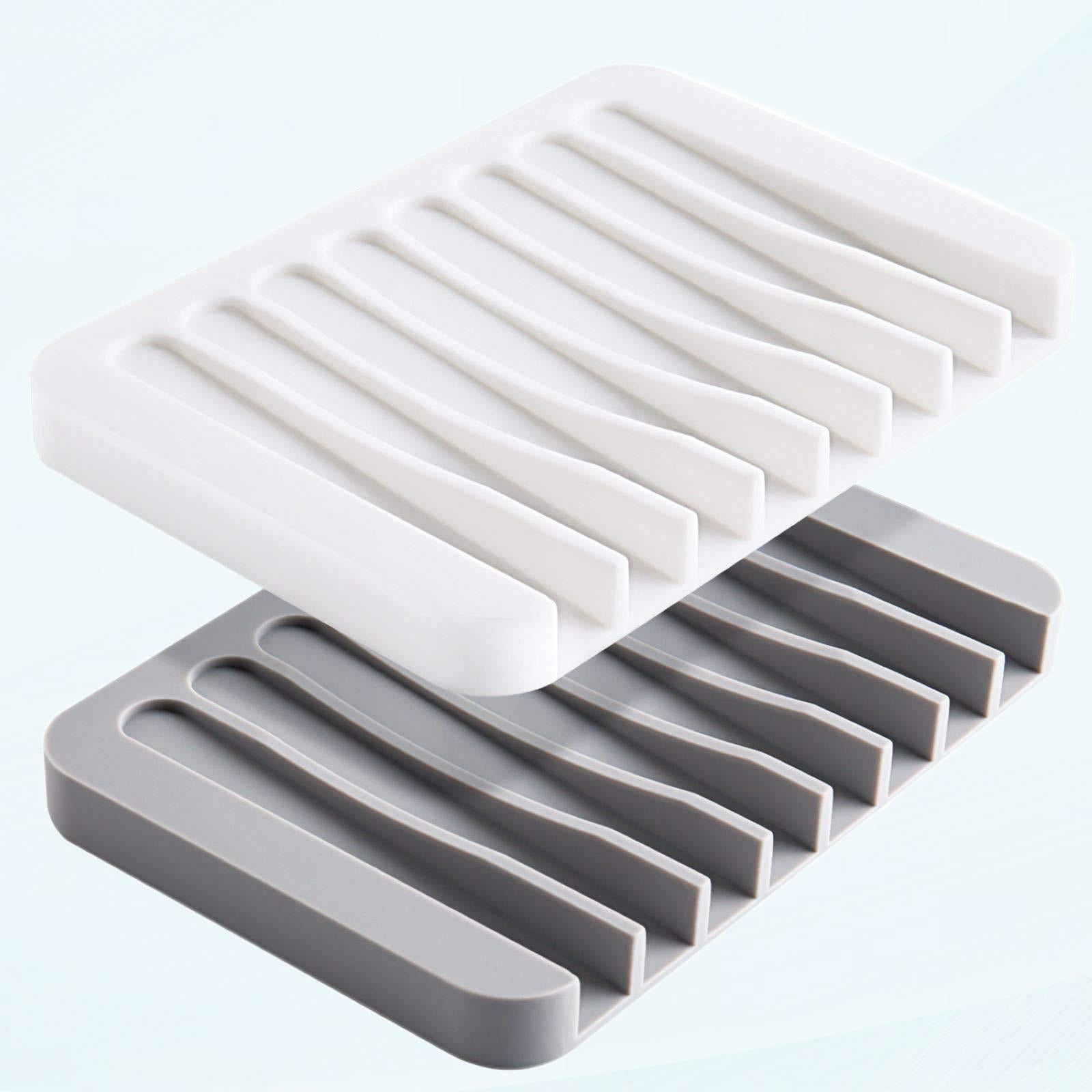 2 Pack Self-Draining Soap Dish, Premium Silicone Soap Holder and Keeper ...