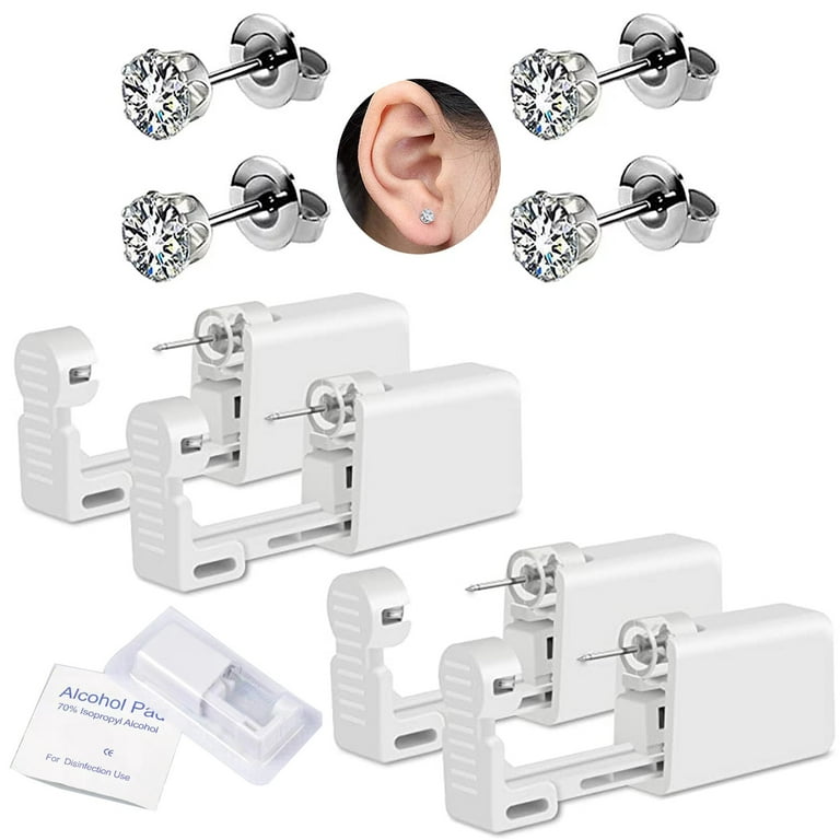 2 Pack Self Ear Piercing Gun Earring Disposable Piercing Kit No Pain Easy  Use Ear Piercing Gun Kit Tool with Stud (White)