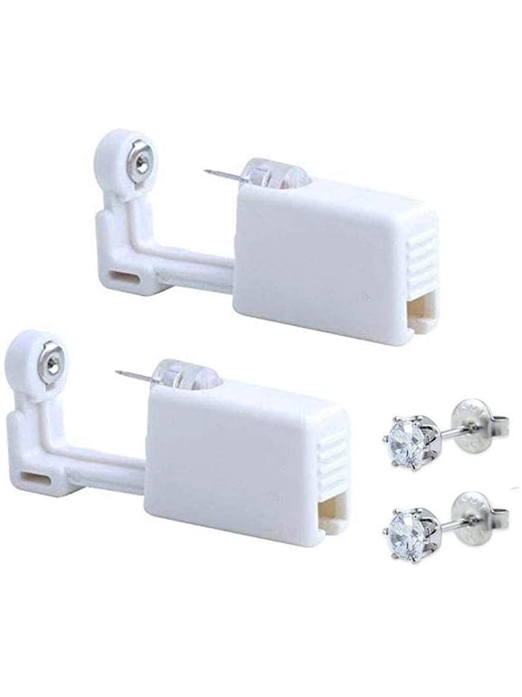2 Pack Self Ear Piercing Gun Earring Disposable Piercing Kit No Pain Easy Use Ear Piercing Gun Kit Tool with Stud White
