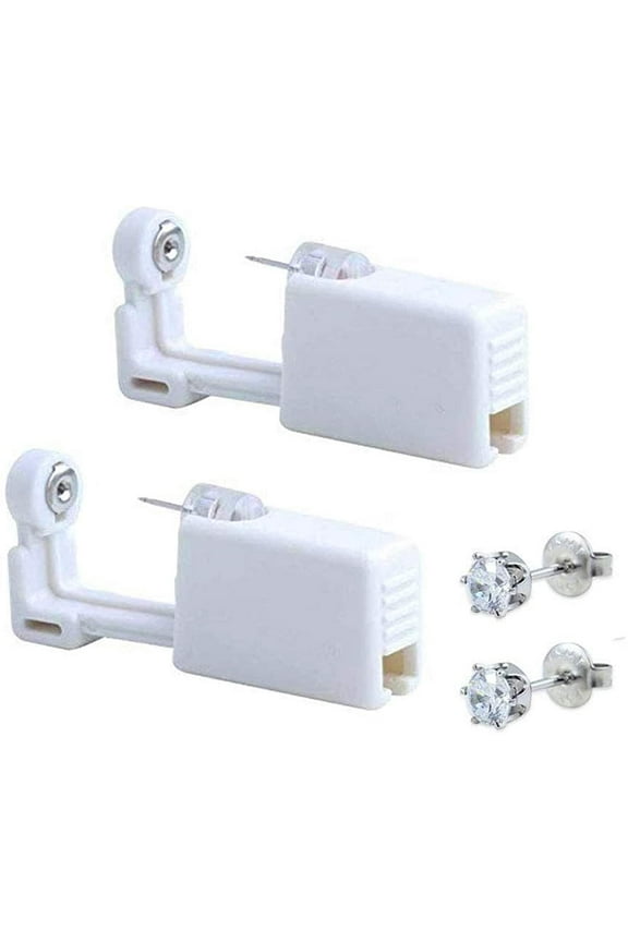 2 Pack Self Ear Piercing Gun Earring Disposable Piercing Kit No Pain Easy Use Ear Piercing Gun Kit Tool with Stud (White)
