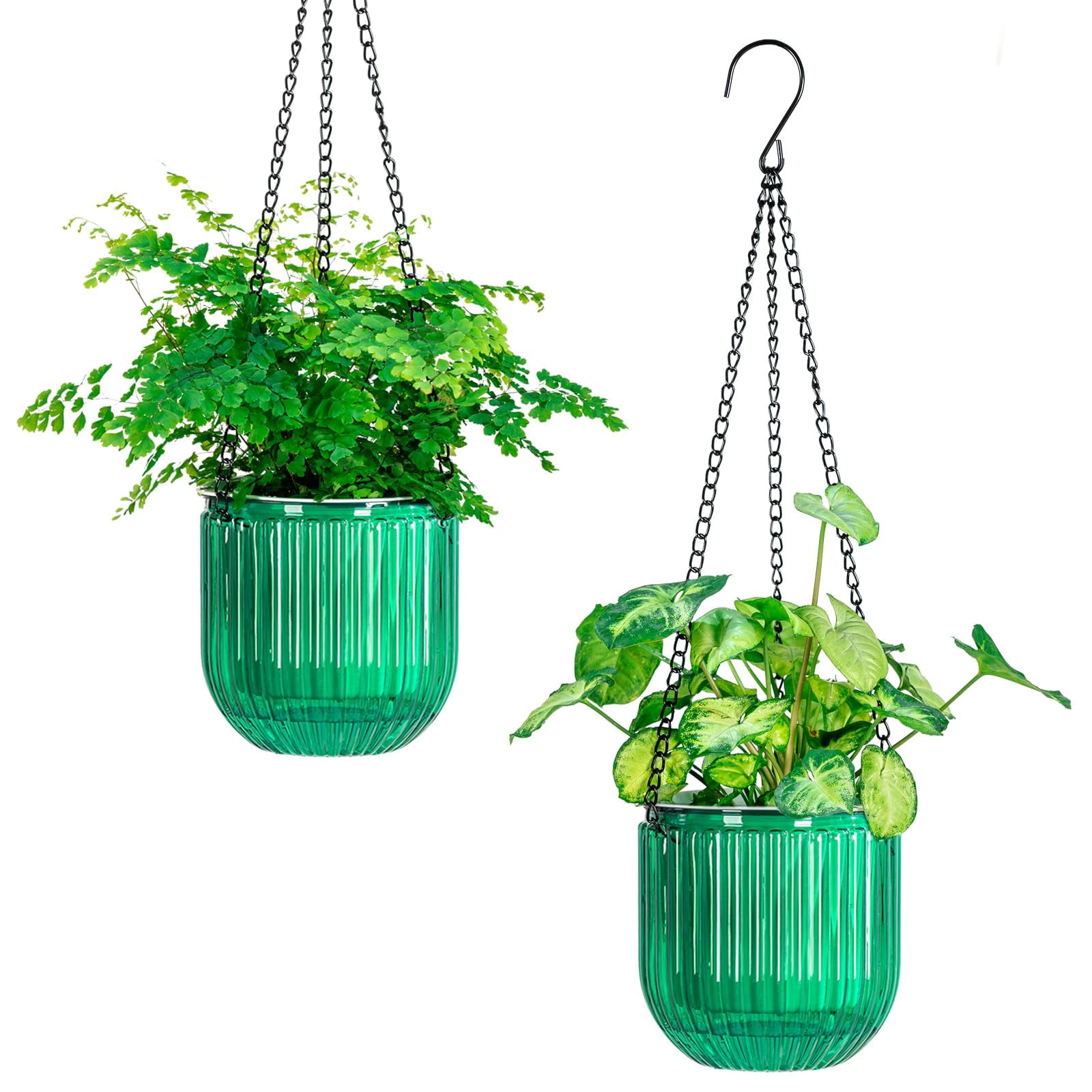 2 Pack Self Watering Hanging Planters 6.5 Inch Indoor Outdoor Flower Pots with Drainage Holes and Hooks for Garden Home Decor