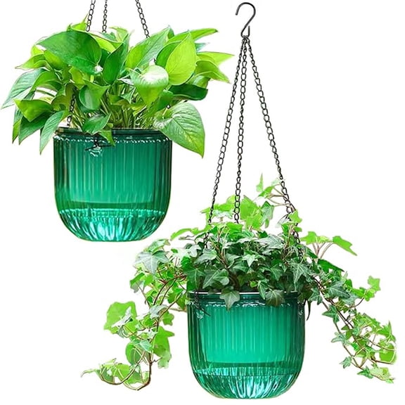 2 Pack Self Watering Hanging Planters Indoor Flower Pots, 6.5 Inch Outdoor Hanging Basket, Plant Hanger with 3Hooks Drainage Holes for Garden Home