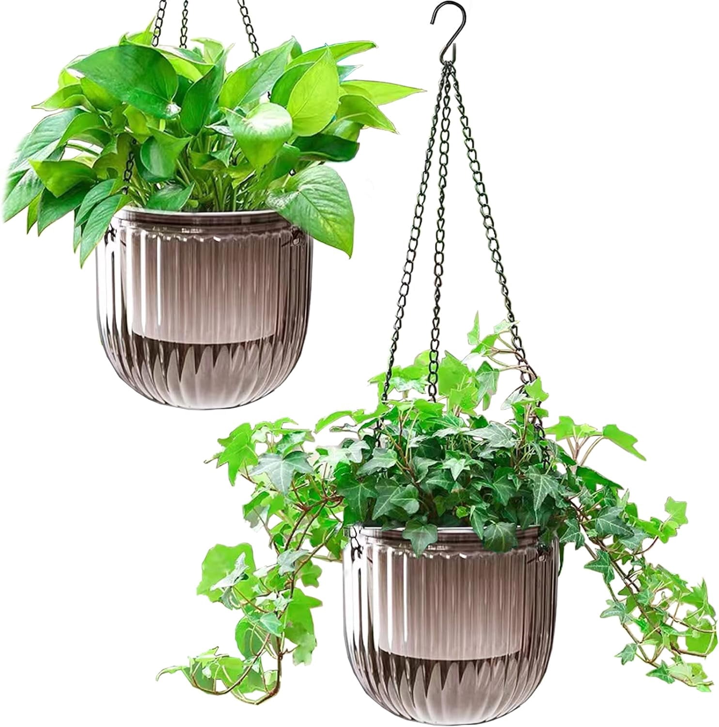 2 Pack Self Watering Hanging Planters Indoor Flower Pots, 6.5 Inch Outdoor Hanging Basket, Plant Hanger with Hooks Drainage Holes for Garden Home