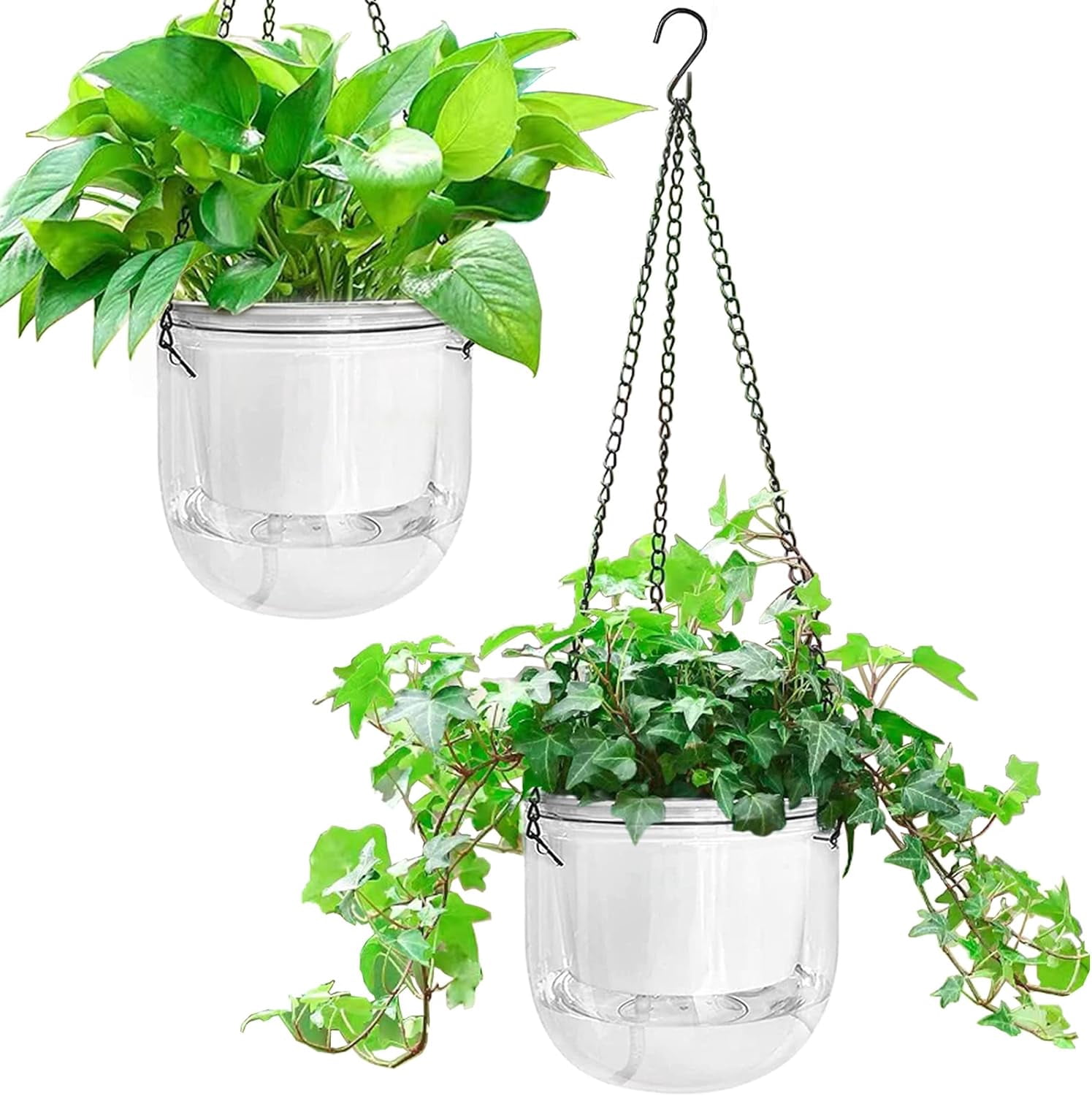 2 Pack Self Watering Hanging Planters Indoor Flower Pots, 6.5 Inch Outdoor Hanging Basket, Plant Hanger with Hooks Drainage Holes for Garden Home