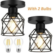 2-Pack Semi Flush Mount Ceiling Light Fixture with 2 LED Bulbs Black Kitchen Light Fixtures Ceiling Mount Ceiling Lamp for Kitchen, Hallway, Porch