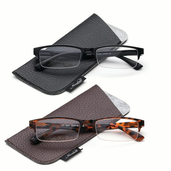 2 Pack Semi-Rimless Reaing Glasses Stylish Look Light Weight with Carring Pouches