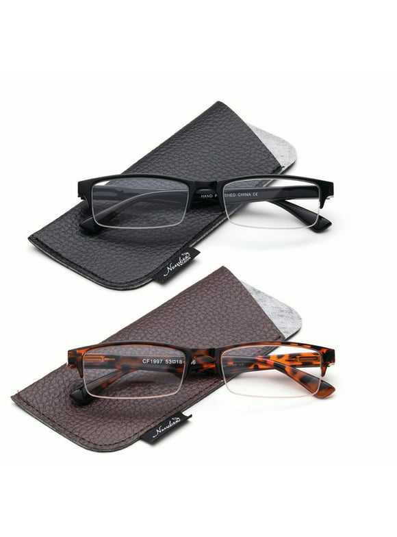 2 Pack Semi-Rimless Reaing Glasses Stylish Look Light Weight with Carring Pouches