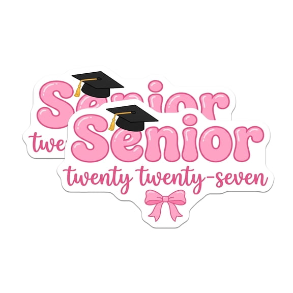 (2 Pack) Senior 2027 Stickers - Class of 2027 Graduation Decals - Pink Bubble Letter College High School Grad Party Favors - 5 Inches On Longest Side - Thick Durable Magnet - Made in USA